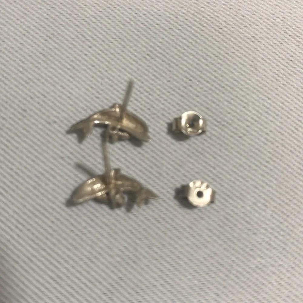 925 Sterling Silver Dolphin Earrings w CZs